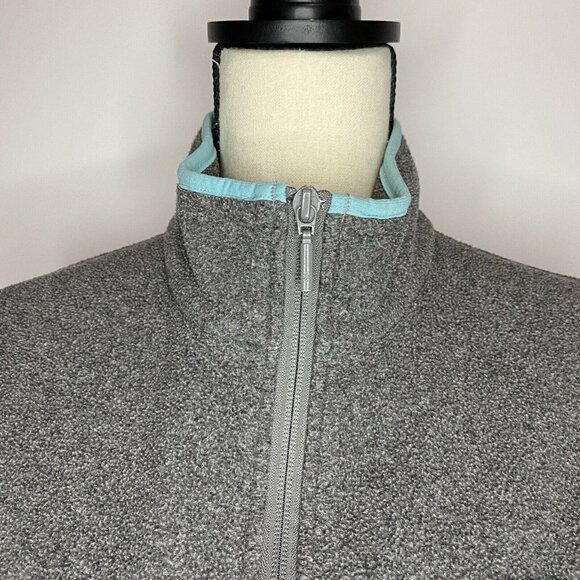 COLUMBIA Women’s Medium Gray Full  Zip PFG Fleece Vest Aqua Trim Pockets EUC - Picture 2 of 8
